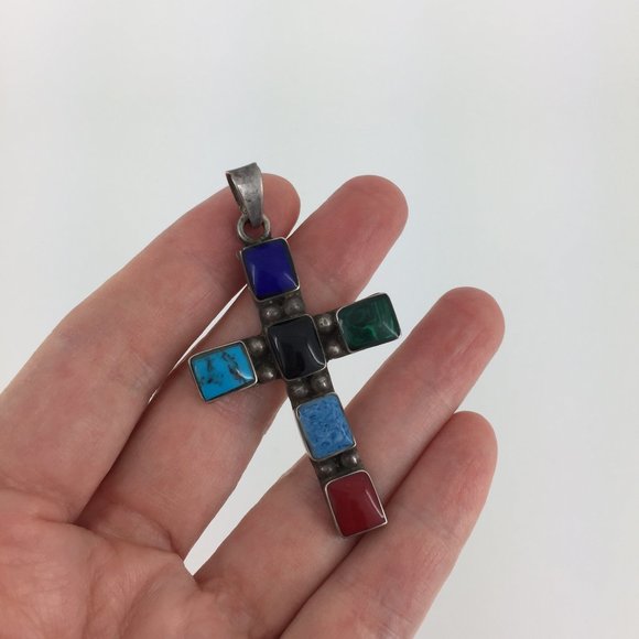 VINTAGE . NATIVE AMERICAN CROSS . 925 STERLING - Picture 10 of 16